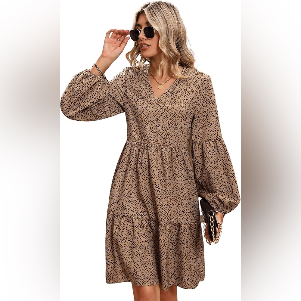 Boho chic ruffle dress animal print brown spring dress Boutique style NIP